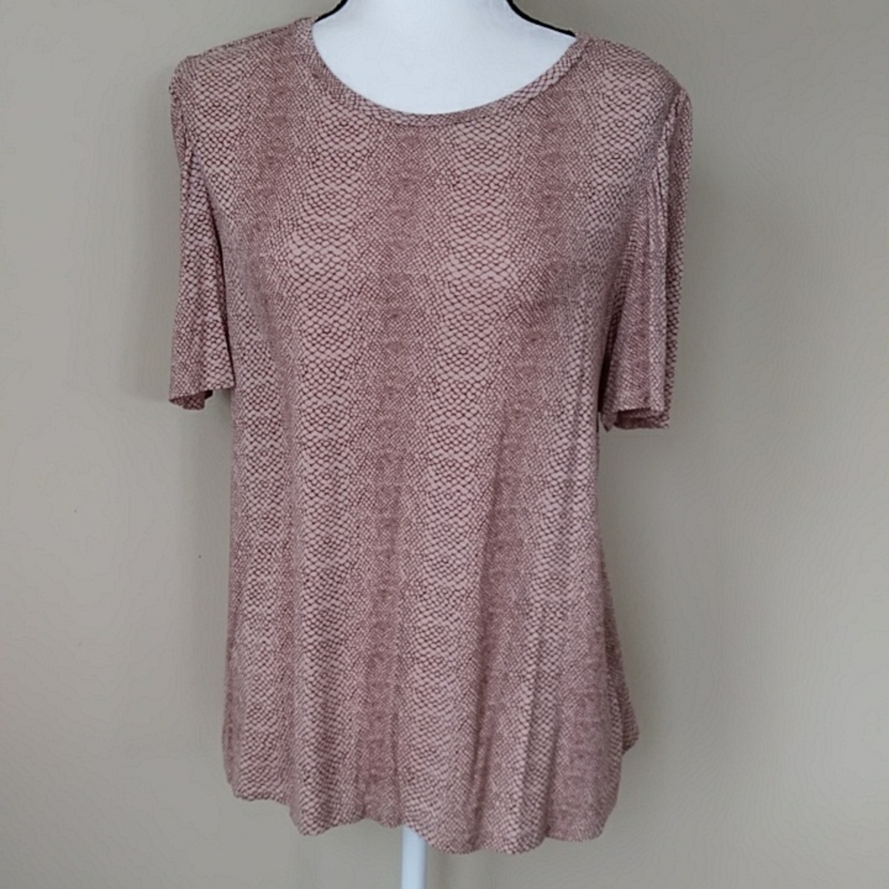 A New Day Short Sleeve Top L Tan Pink Pattern